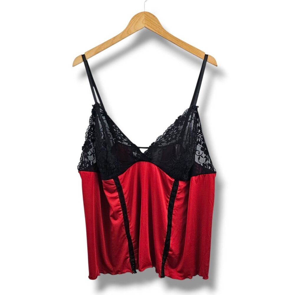 Cacique Red Black Lace Satin Camisole Top Womens Size 26/28‎ Sexy Whimsigoth